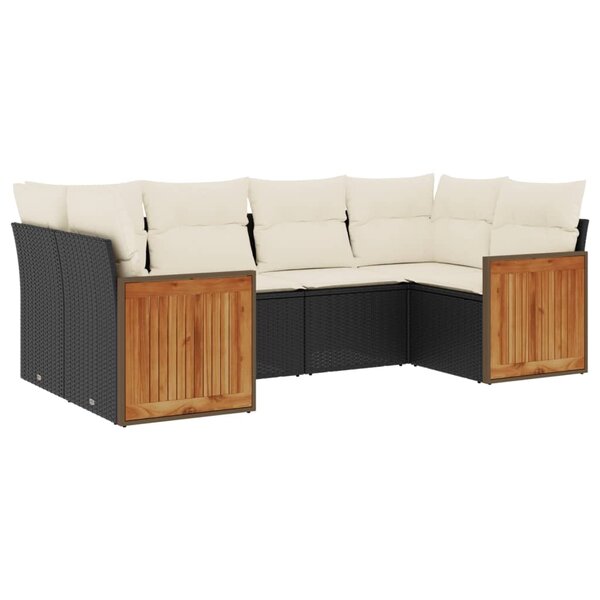 vidaXL Salon de jardin 6 Pièces avec coussins noir résine tressée