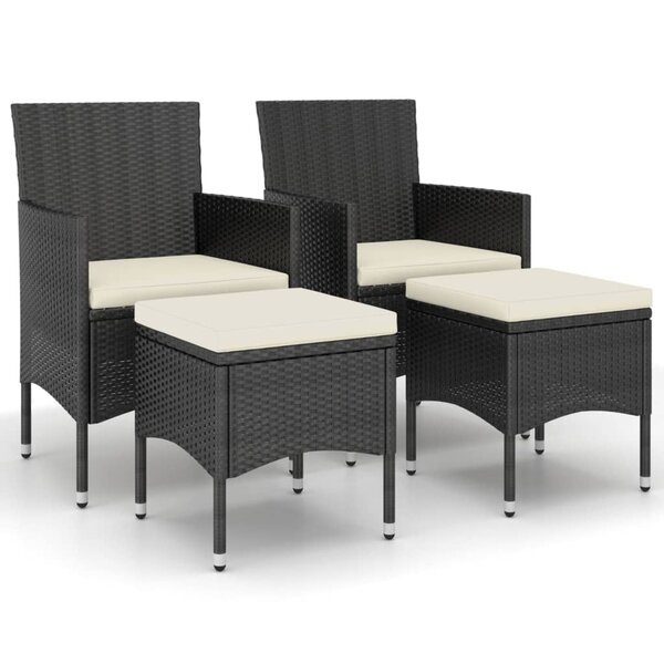 vidaXL Jeu de chaise et tabouret de jardin 4 Pièces Résine tressée Noir