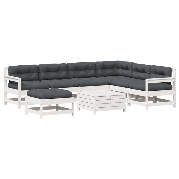 vidaXL Salon de jardin avec coussins 8 Pièces blanc bois de pin massif