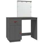 vidaXL Coiffeuse avec LED Gris 95x50x133 5 cm Bois de pin massif