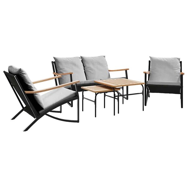 vidaXL Ensemble de meubles de balcon avec coussins 5 Pièces noir acier