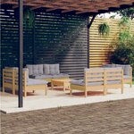 vidaXL Salon de jardin 9 Pièces avec coussins gris bois de pin