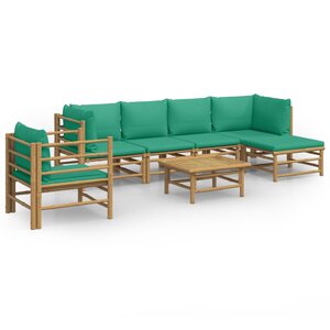 vidaXL Salon de jardin 7 Pièces avec coussins vert bambou
