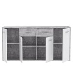 Buffet bas - Blanc et béton gris clair - 4 portes + 4 tiroirs - PILVI - L 162,3 x P 34,2 x H 88,1 cm