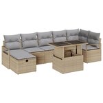 Ensemble de Canapé de Jardin 8 Pièces avec Coussins Beige Poly Rattan