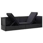 Lit de jardin avec coussin et oreiller résine tressée noir 02_0011999