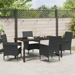 Ensemble de salle à manger de jardin 5 pièces avec coussins en rotin noir