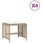 vidaXL Tabourets de jardin et coussins lot de 4 beige 41x41x36cm rotin