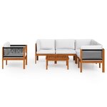 vidaXL Salon de jardin 7 pièces avec coussins bois d'acacia crème et corde