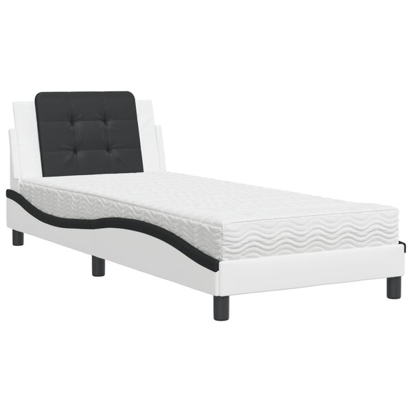 vidaXL Lit avec matelas blanc et noir 90x190 cm similicuir