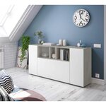 Buffet LOIRA - Mélaminé - Blanc artik et ciment - 3 portes + 3 niches de rangement - 150 x 41 x 76 cm