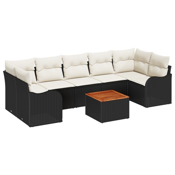 Ensemble de canapés de jardin 8 pièces avec coussins en poly rotin noir acacia
