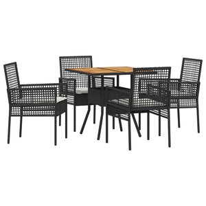 vidaXL Ensemble de Salle à Manger de Jardin 5 Pièces avec Coussins Noir Poly Rattan