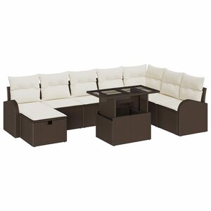 vidaXL Ensemble de canapé de jardin 9 Pièces Marron Poly rotin