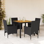 vidaXL Ensemble à manger de jardin et coussins 5 Pièces noir rotin acacia