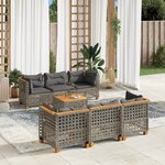 vidaXL Salon de jardin avec coussins 7 Pièces gris résine tressée