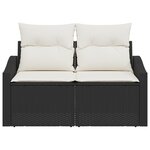 Canapé de jardin 2 places vidaXL avec coussins Noir en poly rotin