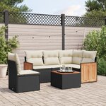 vidaXL Salon de jardin 6 Pièces avec coussins noir résine tressée