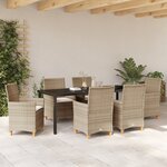 vidaXL Ensemble de salle à manger de jardin 7 pièces avec coussins Beige Rattan Poly