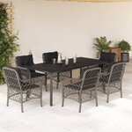 vidaXL Ensemble à manger de jardin et coussins 7 Pièces gris rotin