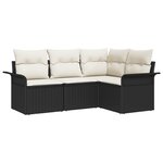 Ensemble de Canapés de Jardin de 4 Pièces avec Coussins en Rattan Poly Noir