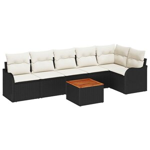 vidaXL Ensemble de canapé de jardin 7 Pièces Noir et Crème polyrotin