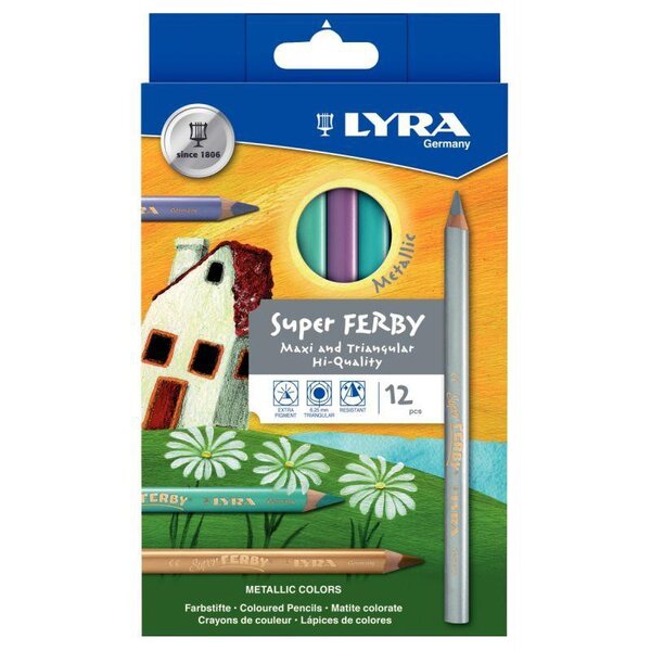 Étui de 12 crayons de couleur triangulaires LYRA Super Ferby coloris métalliques