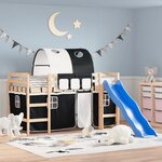 vidaXL Lit mezzanine enfants et tunnel blanc/noir 80x200cm pin massif