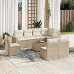 vidaXL Salon de jardin avec coussins 9 Pièces beige résine tressée