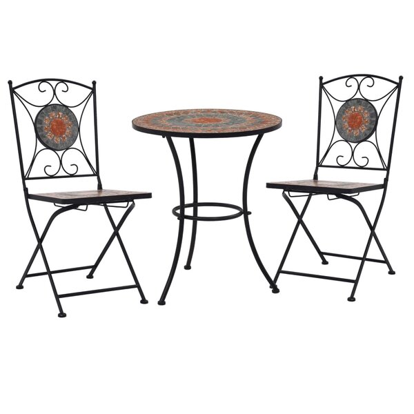 vidaXL Mobilier de bistro 3 Pièces mosaïque Carreau céramique Orange/Gris