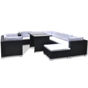 vidaXL Salon de jardin 10 Pièces avec coussins Résine tressée Noir