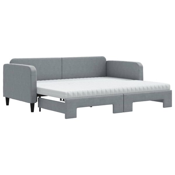 vidaXL Lit de jour avec gigogne et matelas gris clair 90x200 cm tissu