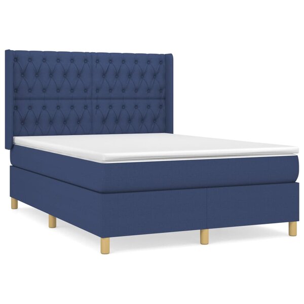 vidaXL Sommier à lattes de lit avec matelas Bleu 140x200 cm Tissu