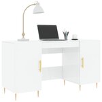 Bureau table poste de travail meuble d'ordinateur informatique étude brillant 140 x 50 x 75 cm bois d'ingénierie blanc 02_0023545
