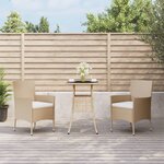 vidaXL Ensemble de bistro de jardin 3 Pièces coussins beige poly rotin