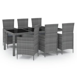 vidaXL Salon de jardin 7 Pièces avec coussins Résine tressée Gris
