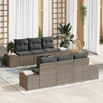 vidaXL Ensemble de Canapé de Jardin de 7 Pièces avec Coussins Gris Poly Rattan