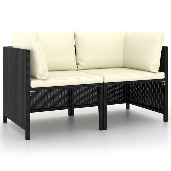 vidaXL Canapé de jardin à 2 places avec coussins Noir Résine tressée