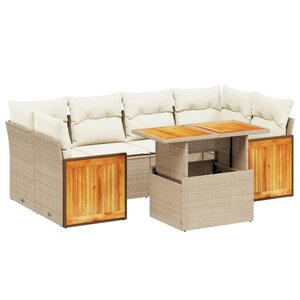 vidaXL Salon de jardin avec coussins 7 Pièces beige résine tressée