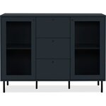 Buffet salle à manger CARACAS - bleu navy - 2 portes vitrées + 3 tiroirs - 120 x 90 x 40 cm