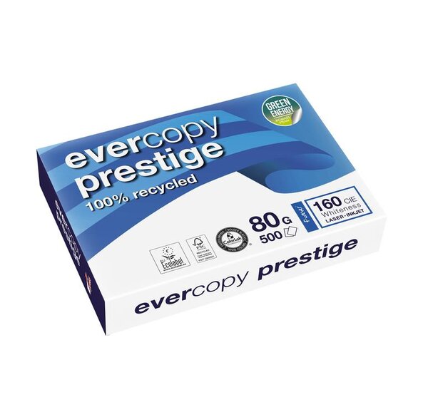 Ramette 500 Feuilles Papier Evercopy Prestige 100% Recyclé A4 80g Blanc 160CIE CLAIRALFA