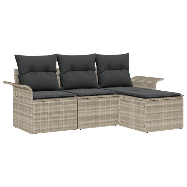 vidaXL Ensemble de 4 canapés de jardin avec coussins Gris clair Poly rattan