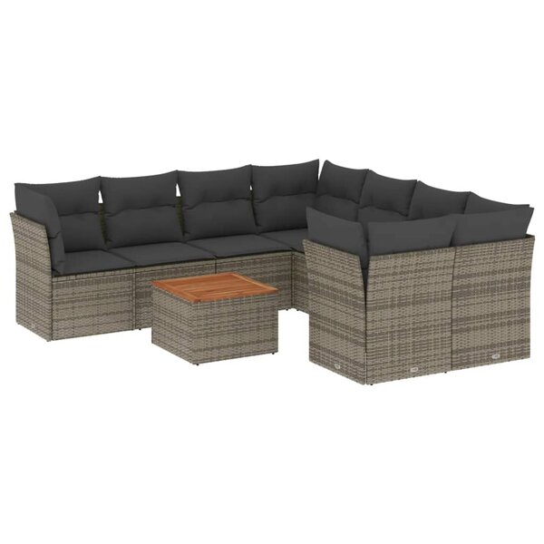 vidaXL Salon de jardin 9 Pièces avec coussins gris résine tressée