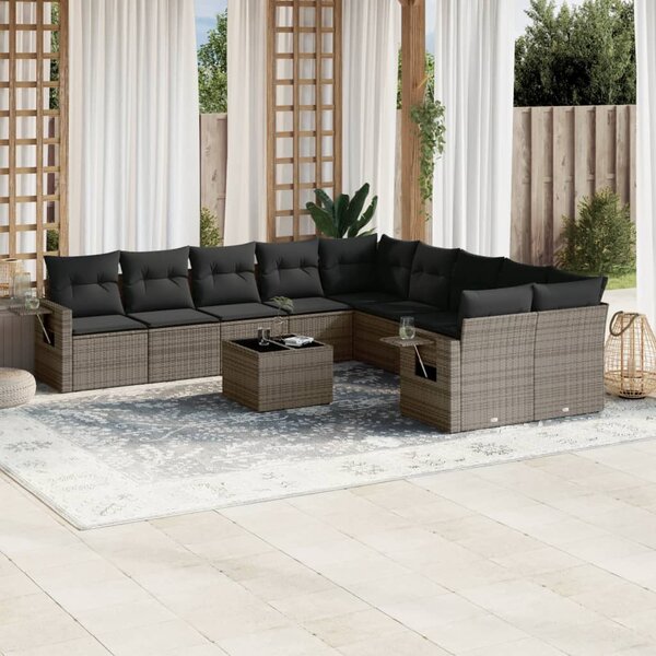 vidaXL Salon de jardin 11 Pièces avec coussins gris résine tressée