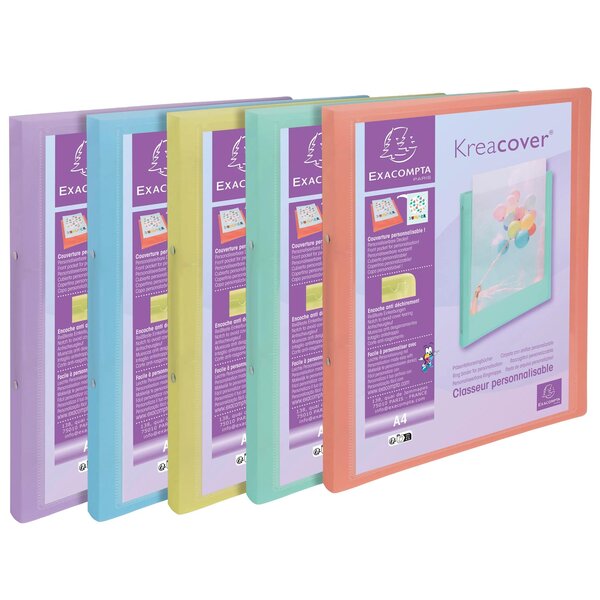 Classeur 2 Anneaux 15mm Polypropylène Kreacover Pastel - A4 - Couleurs Assorties - X 20 - Exacompta