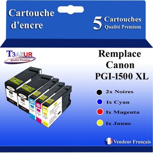 T3AZUR - 5x Cartouches compatibles avec Canon PGI1500XL PGI-1500 XL pour Canon Maxify MB2050 MB2150 MB2155 MB2350 MB2750 MB2755