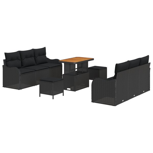 Ensemble de Canapé de Jardin Modulaire de 9 Pièces avec Coussins en Rattan Poly Noir