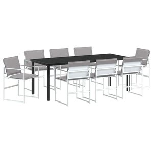 vidaXL Ensemble de Salle à Manger de Jardin 9 Pièces avec Coussins Blanc Textilène et Acier