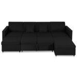vidaXL Canapé-lit extensible à 4 places tissu noir