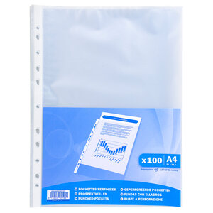Pack 200 pochettes transparentes perforées Oxford A4 polypropylène lisse  9/100e + 100 offertes